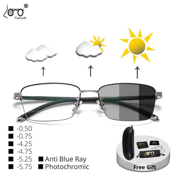 

fashion sunglasses frames pochromic myopia men's anti blue ray computer glasses sun frame -0.50-0.75-1.25-4.25-4.75-5.25-5.75-6.00, Black