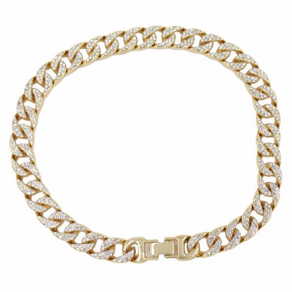 

hip hop iced out paved rhinestones cz rapper male necklace jewelry 45cm men's necklace miami curb cuban chain gold color, Silver