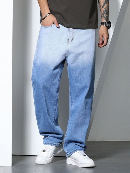 

men ombre straight leg washed jeans l28x#, Blue