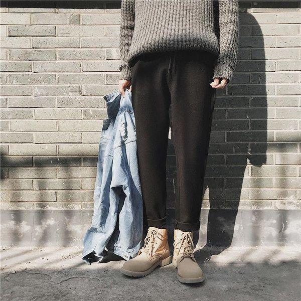 

winter thick woolen trousers men's warm fashion solid color casual pants men streetwear wild loose harem pants mens s-2xl1, Black