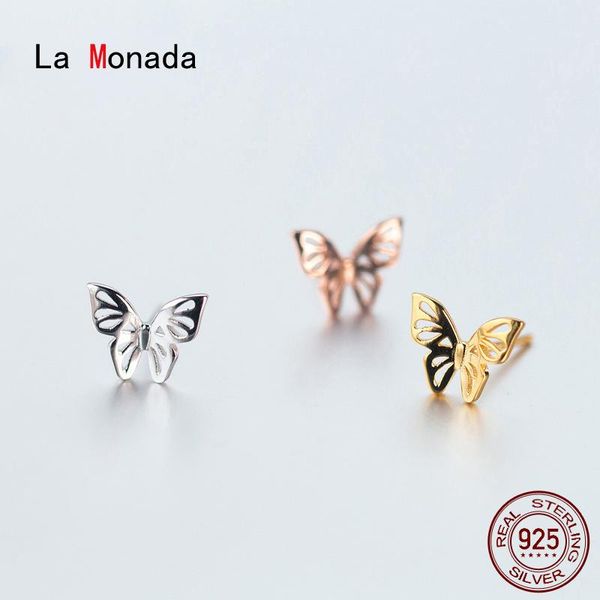 

la monada butterfly minimalist sterling silver stud earrings women fine in 925 silver jewelry woman earrings stud 925, Golden;silver