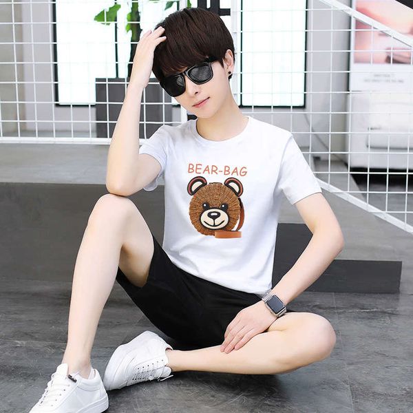 

men's leisure sports suit 2020 korean fashion cotton slim pants two piece set 5t511#2-8-26, Gray