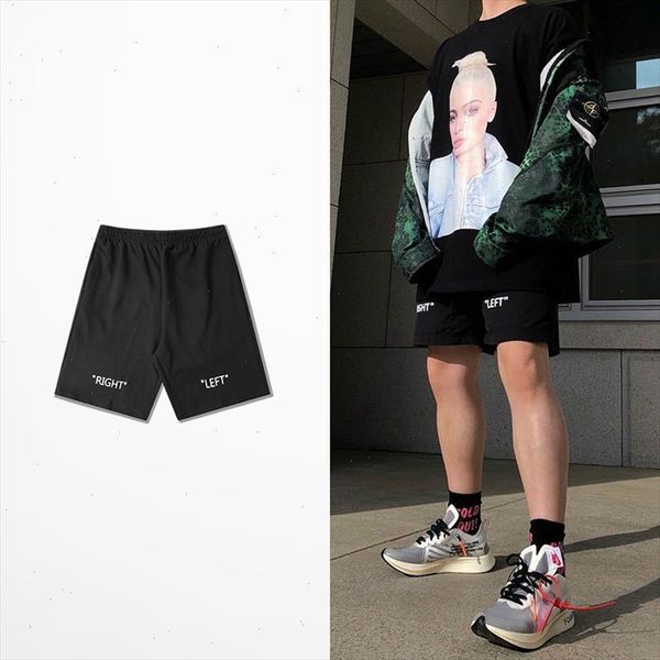 

summer black casual shorts men korean version loose five cent shorts right left print hip hop skateboard kanye west boardshorts, White;black
