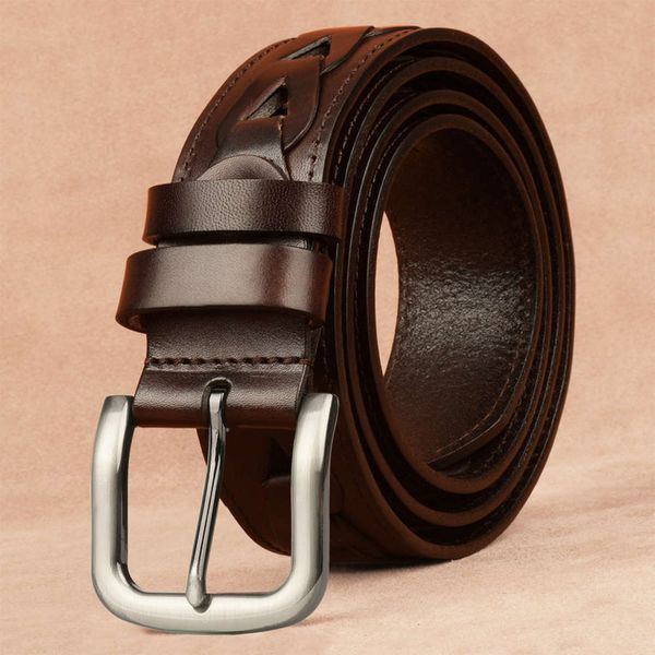 

layer of the counter is pure cow men's leather woven belt, women's pin buckle, leisure hand-made, Black;brown