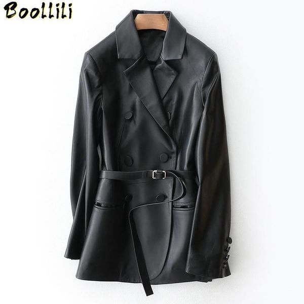 

women's leather & faux boollili fur coat real genuine jacket woman clothes 2021 spring autumn korean elegant sheepskin red, Black