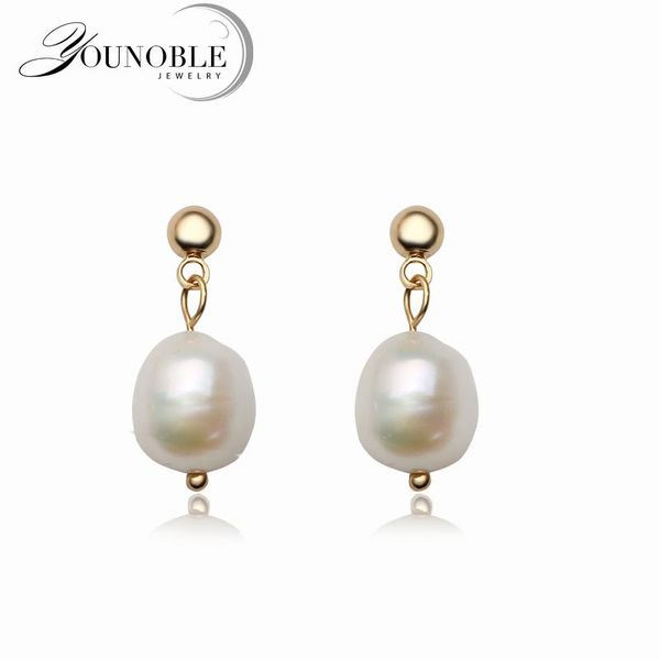 

stud real white natural pearl earring women,black freshwater girl birthday gift, Golden;silver