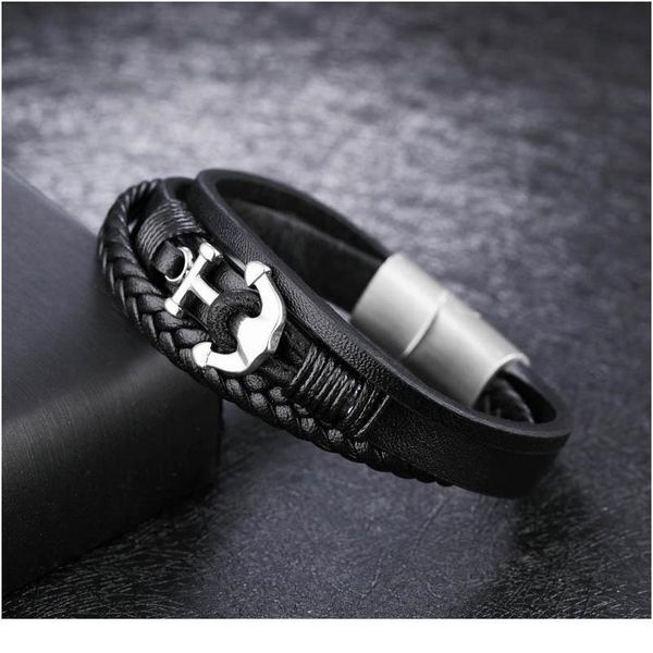 

men anchors multi layer pu leather braided bracelet men qyljbx