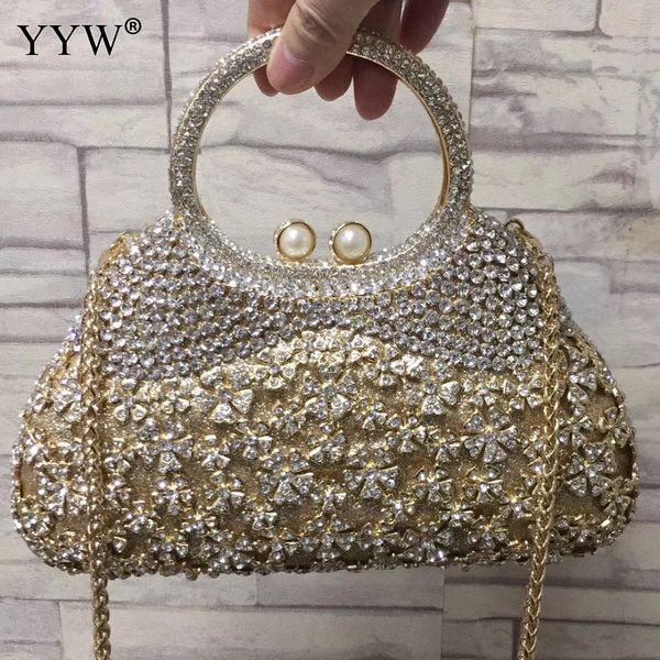 Ouro Noite e embraiagens Mulheres Crystal Clutch Top Handle Hand Bags Wedding Party Bolsa Rhinestone frisada bolsa vermelha Q1117
