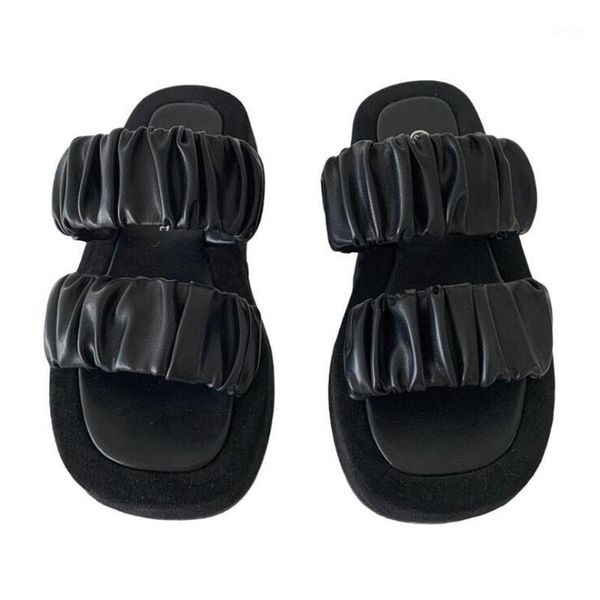 

woman summer leather vintage sandals buckle casual sewing women retro sandalias female ladies platform shoes1, Black