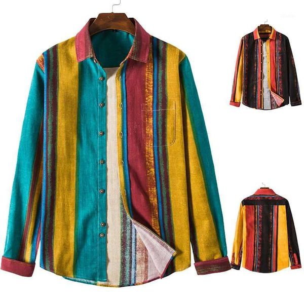 

men's casual shirts trendy fashion men's shirt handsome cotton and linen blouse lapel long sleeve color vertical stripes full1, White;black