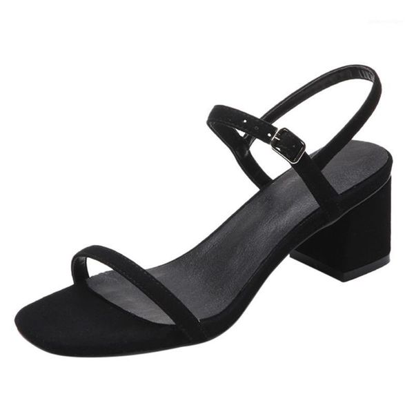 

new summer women's sandals open-toe shoes wild belt buckle thick heel thin square heeled casual sandals1, Black
