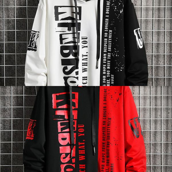 

streetwear men hoodie 2020 new letter print hooded sweatshirts mens patchwork hip hop hoodies high street fashion to c0127, Black