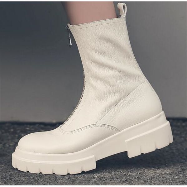 

new women's 2021 shoes genuine handmade fashion cow front platform short 2-color black boots s47k