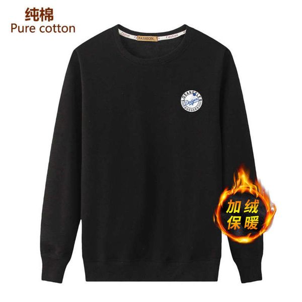 

sweater autumn winter new round cotton neck plush thickened pullover men's sportswear casual long sleeve t-shirt, Gray