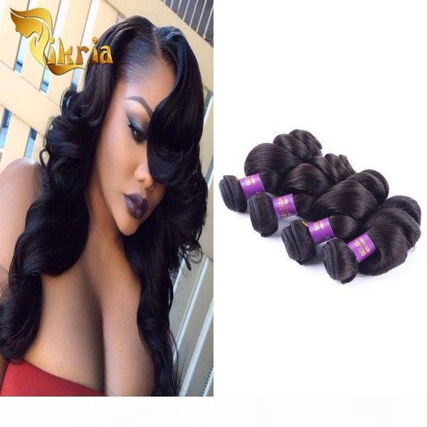 

4 pcs brazilian hair bundles indian malaysian peruvian vrigin human hair extensions loose wave hair wefts crochet extensions, Black