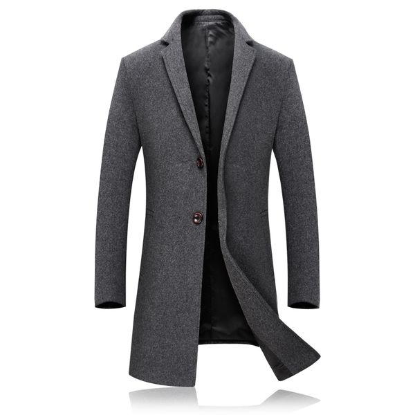 

2021 mens slim fit business long coats wool autumn men m-3xl good quality ot1o, Black