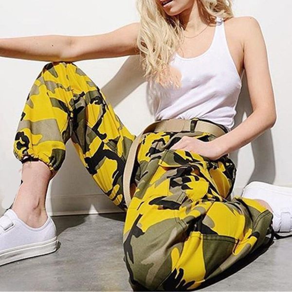 

camouflage cargo pants joggers women button combat long trousers femme high waist pockets harajuku casual sweatpant, Black;blue