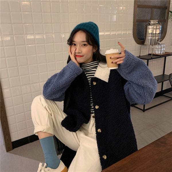 

fashion womenautumn winter white faux fur coat long sleeve loose thick warm lambs wool bomber jacket female 201017, Black;brown