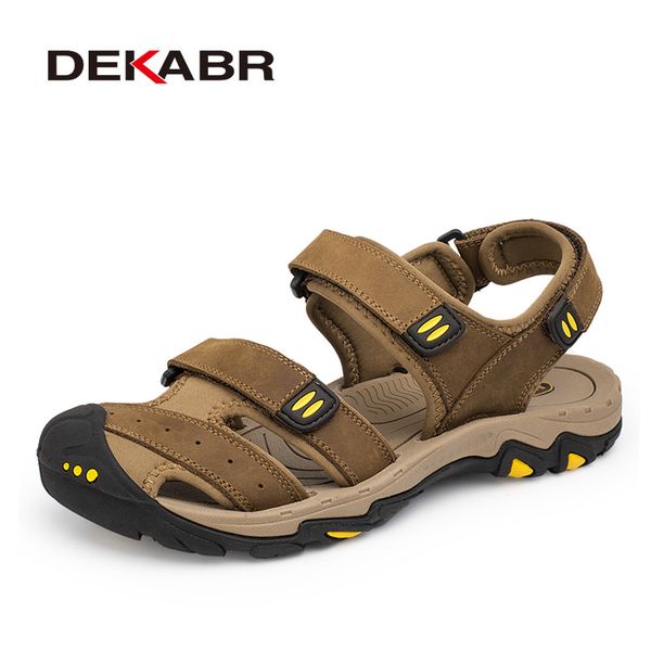

dekabr new fashion summer shoes cow leather men sandals mens casual shoes non-slip rubber soles beach shoes plus size 38 ~ 47 y200702, Black
