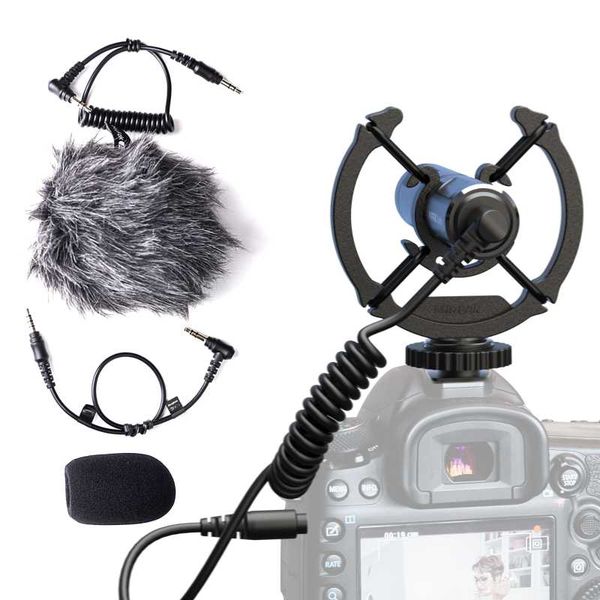 

microphones mirfak n2 on camera microphone with mount and furry windshield, interview sgun for dslr, mobile phone