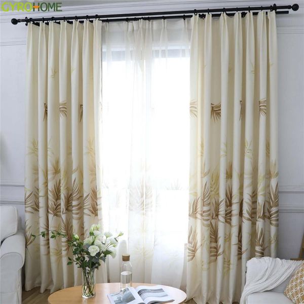 

green leaves printed curtains for living room bedroom window modern chinese drapes