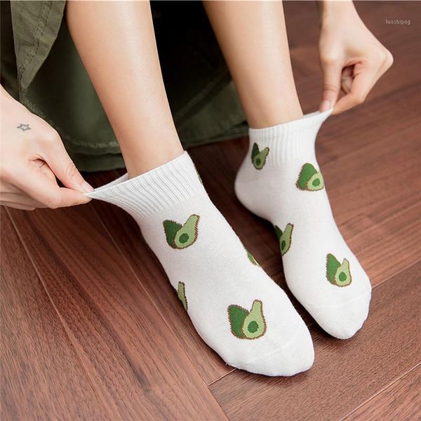 

10/5 pair 2020 female boat socks fruit embroidery avocado socks cotton ankle funny for men women summer casual1, Black;white