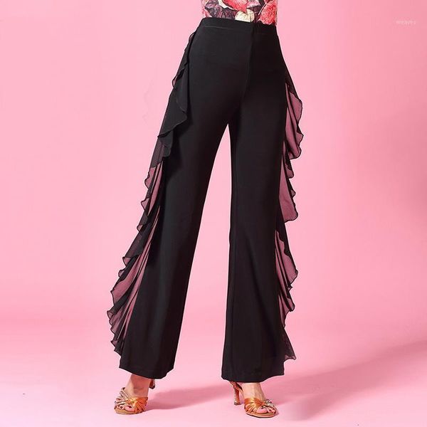 

fashion modern gauze latin dance costume practice clothes long trousers for female/women,ballroom performance wears kt02111, Black;red