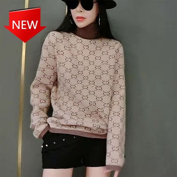 

knitting bottoming shirt color matching jacquard korean high european and american style autumn winter sweater loose women's h1211, White;black