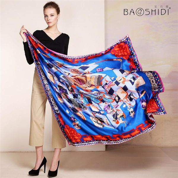 

baoshidi] 100% шелковый модный шарф, 16 м / м толстые, бесконечность 135 * 135 шарфы женщины, элегантный бренд шарфы, женская шаль, женщина, Blue;gray