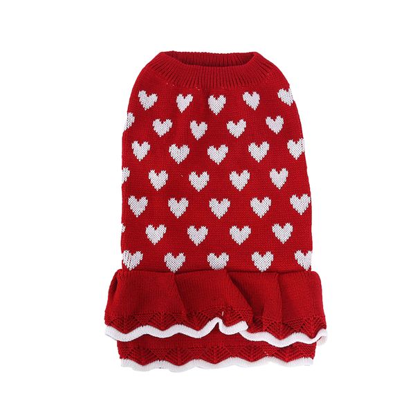 

dog christmas skirt adorable new year pet clothes dog sweater dress pet supplies red color heart pattern keep warm in autumn and winter