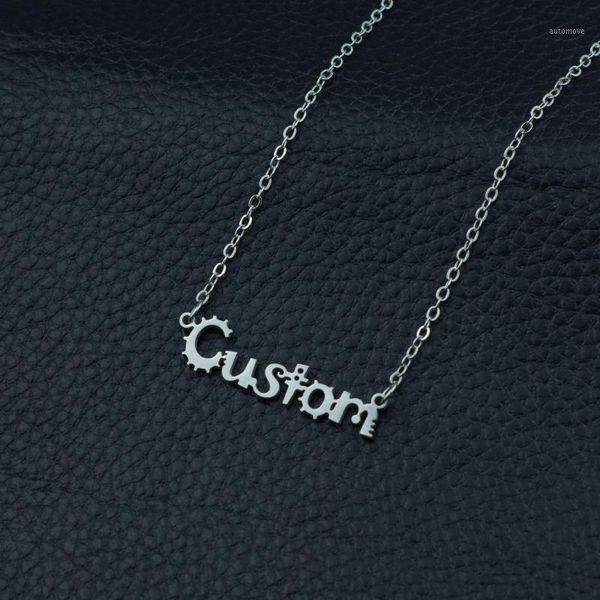 

gothic name necklace with bold curb chain personalized baby name necklace custom jewelry stainless steel choker long1, Silver