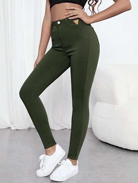 

high waist patched detail skinny jeans r6tj#, Blue