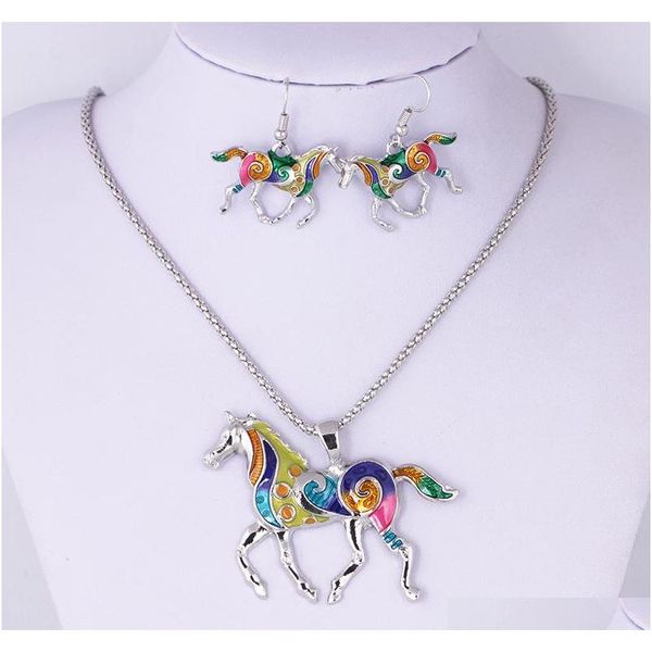 

new europe vintage party casual jewelry set women's colored glaze horse neckl sqcrkq dh_seller2010, Silver