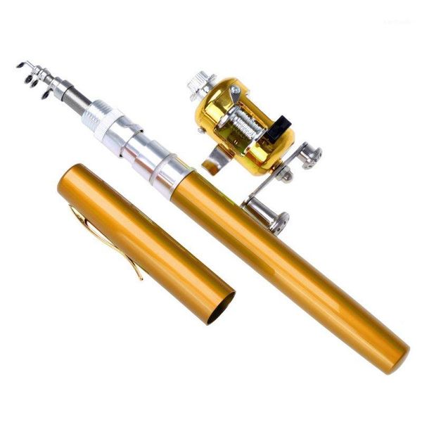 

boat fishing rods mini aluminium alloy brass portable pocket pen shape reel poles 1 rod and reel1