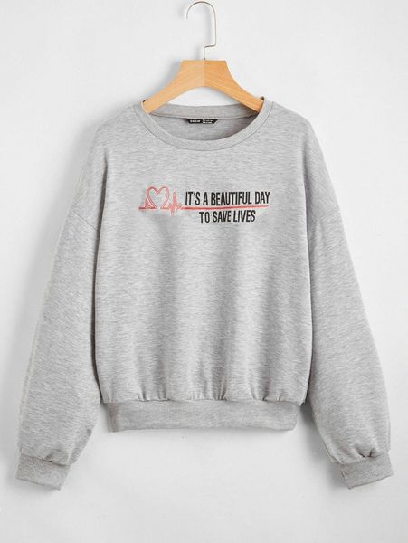 

drop shoulder slogan graphic pullover m3ae#, White;black