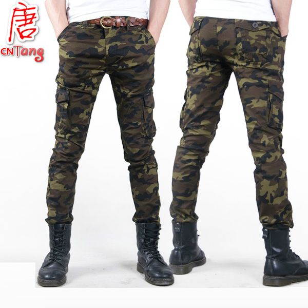 Moda camo casual militar macho calças 2020 fino camuflagem fina mola slim verão combate tático exército skinny lápis lj201007