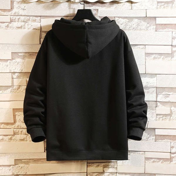 

8jhy6khalf zipper hooded sweater for men's autumn winter loose and fat plus size korean plush long sleeve pullover, Black
