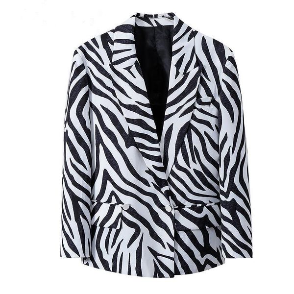 

women's suits & blazers women double breasted suit blazer vintage zebra jackets color matching stripe long woman casual coats, White;black