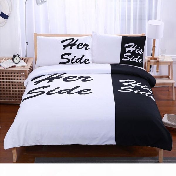 

beddingoutlet черно-белый комплект постельных принадлежностей его side her side пара домашний текстиль мягкая пододеяльник с наволочки 3шт h