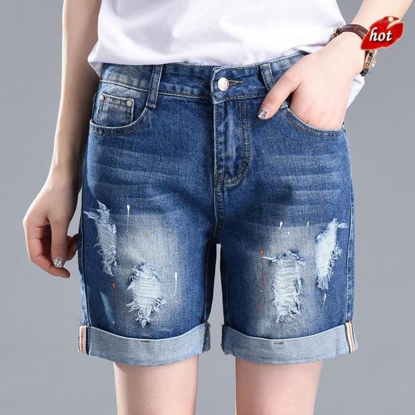

ripped distressed denim shorts jeans women casual high waist button straight pants summer fashion skinny jeans plus size o8r21, Blue