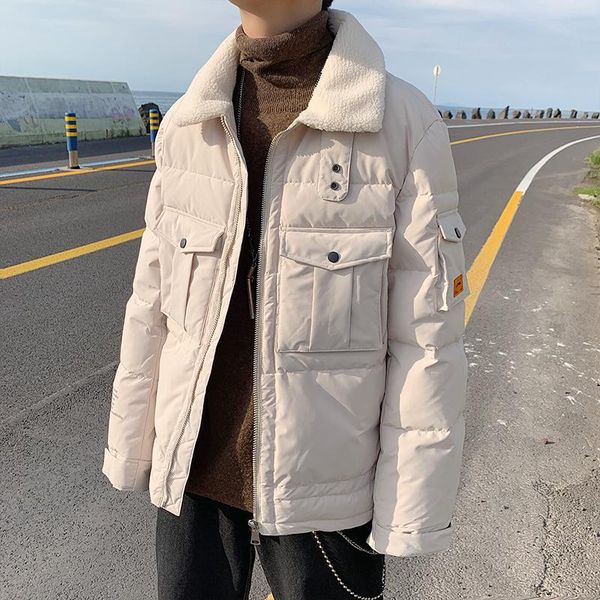 

men's down & parkas parka men coats winter jacket thicken warm berber fleece collar outwear coat clothing casual pocket, Black