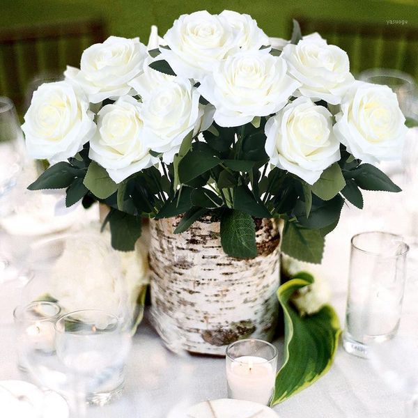 

10 heads pink rose artificial rose flower bouquet silk flowers for wedding home party decoration flowers1