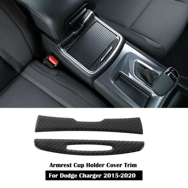 

carbon fiber car armrest cup holder cover trim for dodge charger 2015 up auto interior accessories