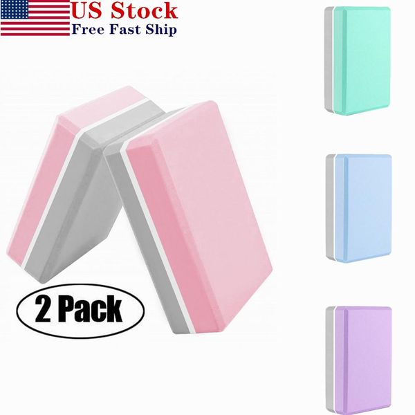 

us stock 2pcs/pack eva environmental yoga blocks exercise fitness sport props foam brick suitable for yoga plasticity pilates fy6168