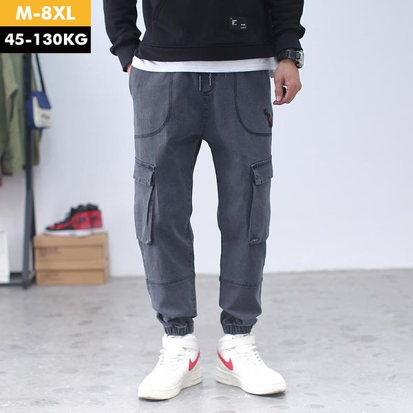 

jeans loose men jogger streetwear pants denim cargo jogger pants streetwear ankle-length baggy casual trousers plus size, Blue