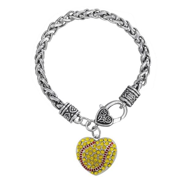 

charm bracelets yellow crystal softball heart bracelet, Golden;silver