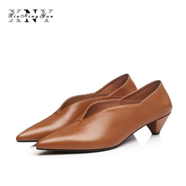 

2021 spring women wedding shoes genuine leather spike heels women pumps concise office lady shallow slip on sweet work shoes, Black