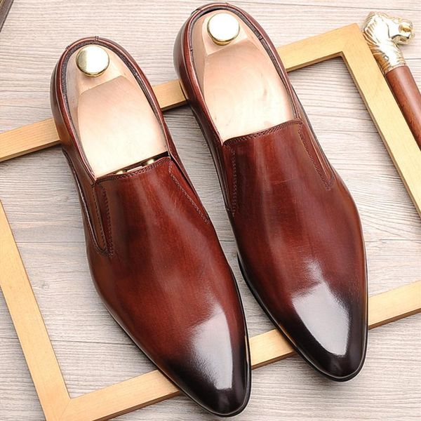 

men shoes autumn formal genuine cow leather business casual men dress shoes office luxury male oxfords wedding slip on shoe, Black