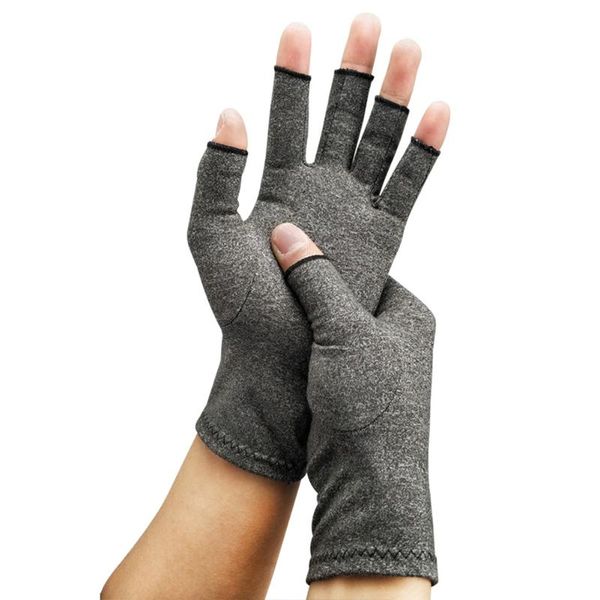 

1pair health care joint pain lightweight durable therapy compression gloves half-finger hand arthritis wrist support soft, Black;red