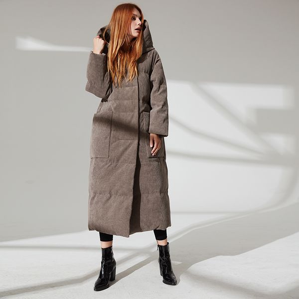 

duck down jacket women winter thick outerwear coats female velvet fabric hooded warm down puffer long jacket parkas wq698 c1204, Black